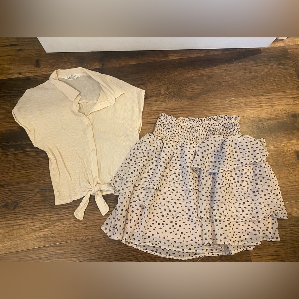 Girl’s H&M Polka Dot Skirt Outfit Size 12/14